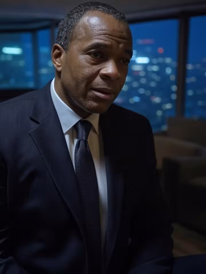 Mature successful businessman in tailored suit looking vulnerable and genuine during deep conversati