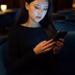 Sugar Daddy Asking for Intimate Photos Before Meeting: What to Do (Real Talk) Elegant young woman in sophisticated black dress looking thoughtfully at her smartphone in a dimly l